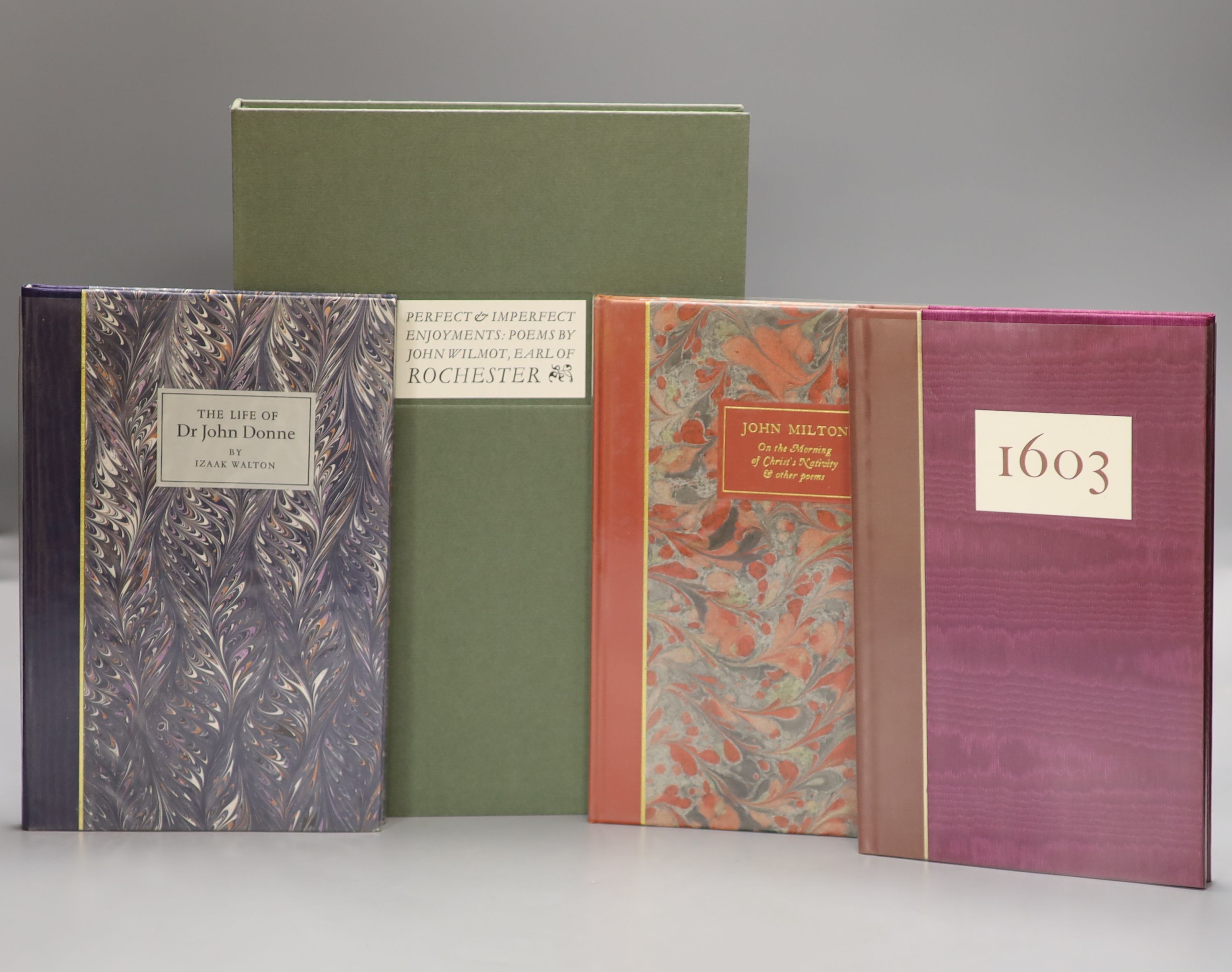 Wilmot, John, The Earl of Rochester, Perfect and Imperfect Enjoyments: Poems, quarter bound in leather with marbled boards, in a presentation box, Folio Society limited edition (edition number listed as ‘B.B’) together w